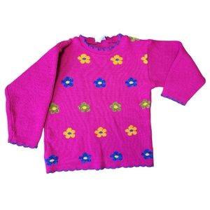Vintage 1990s The Rugged Bear fuschia pink flower acrylic wool sweater